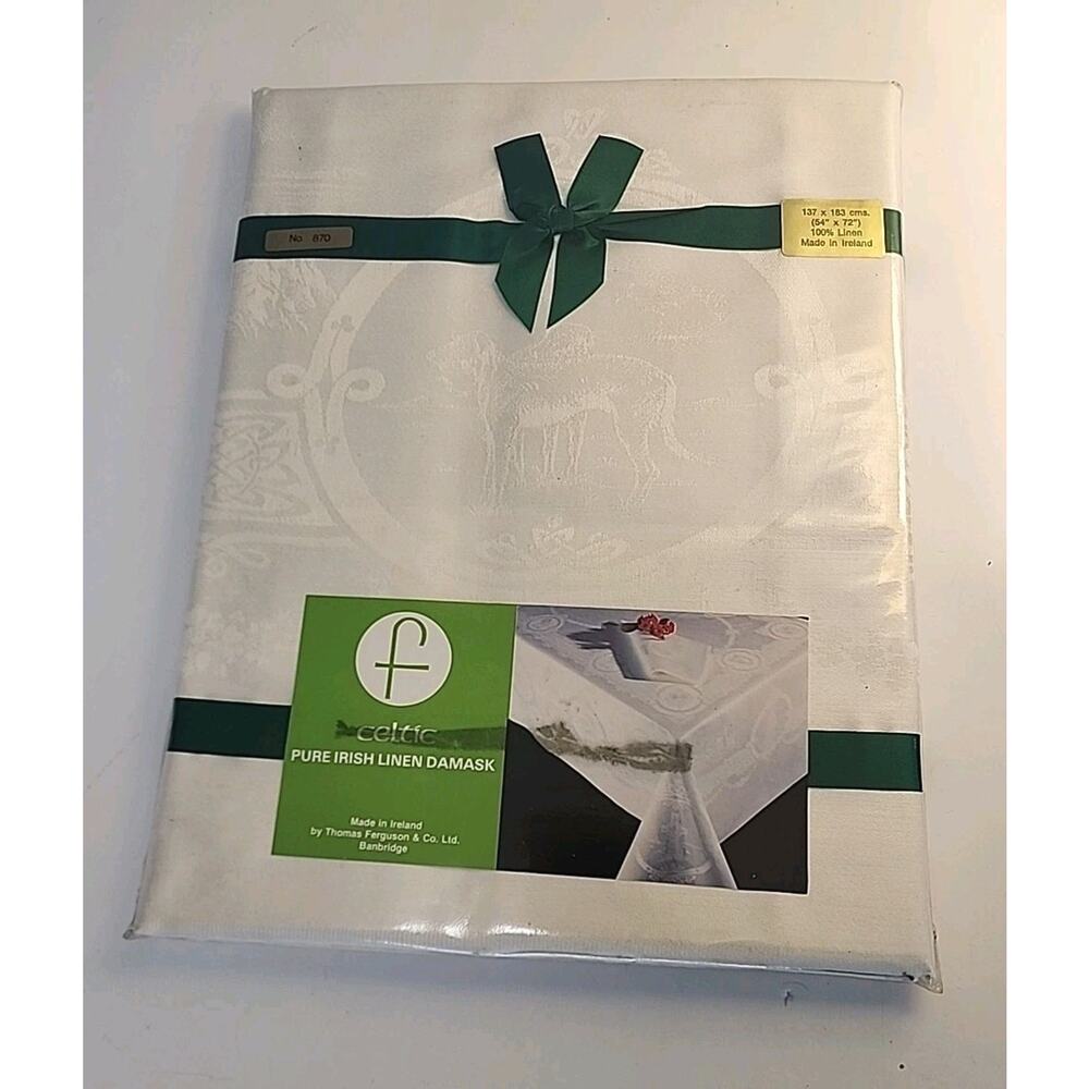 Thomas Ferguson & Co. Irish Linen Damask Tablecloth Shamrock 54 X 72 New (READ)